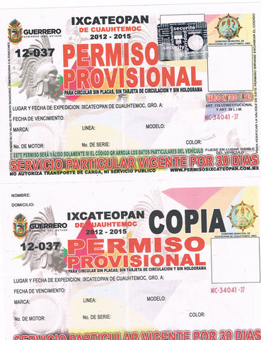 PERMISOS PROVISIONALES 30 DÍAS